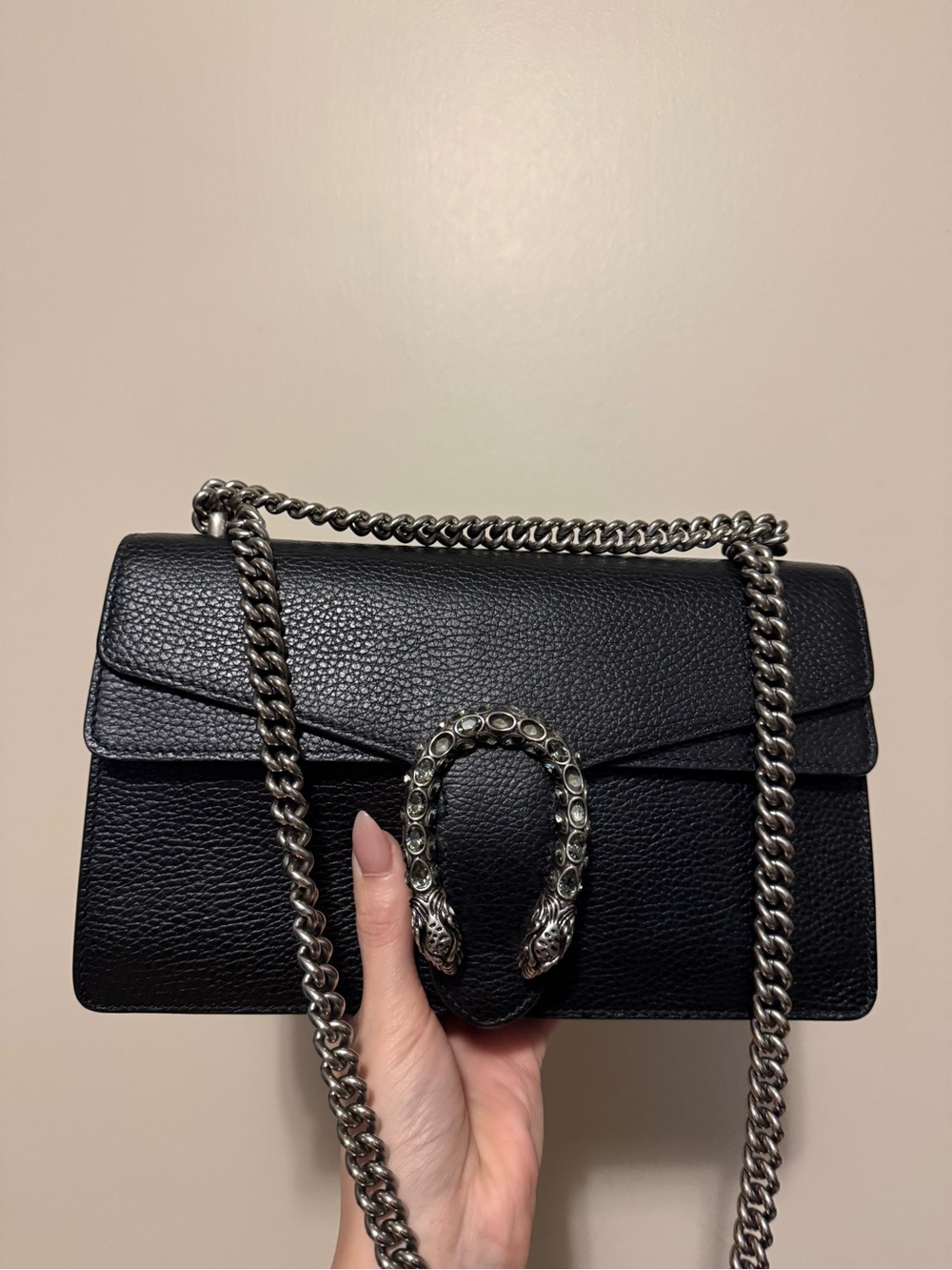 GUCCI MEDIUM DIONYSUS- Black Leather Chain Shoulder Bag with Silver Hardware - Picture 2 of 9